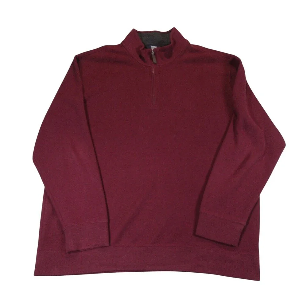 Lands' End Mens‎ Sweater Pullover 2XL Burgundy Cotton Polyester Zipper Pocket
